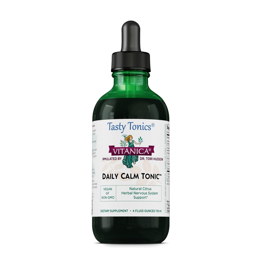 Vitanica Daily Calm Tonic, Natural Liquid Stress Relief Supplement, Dr. Geformuleerd, Biologische Citroen Balm, Kava Kava en Passie Bloem, voor vrouwen, mannen & volwassenen, Veganist, 4 Ounce (Daily Calm Tonic)