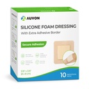 AUDON Siliconen schuim Dressing met grote kleefrand, 3" x 3" 10 verpakkingen Wond Dressing Bandage met hoge absorptie, waterdichte Siliconen Foam Pads voor Wound Care & Protection Plus Kussen