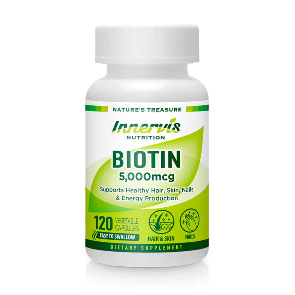 High Potency Biotin 5000mcg – Supports Hair, Skin & Nail Health, 120 Veggie Capsules