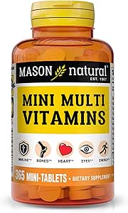 MASON NATUURLIJKE Mini Multivitaminen, Vitaminen A, C, D3, E, B1, B2, B3, B6, B12, Folaat en Calcium voor de algehele gezondheid, 1 jaar levering