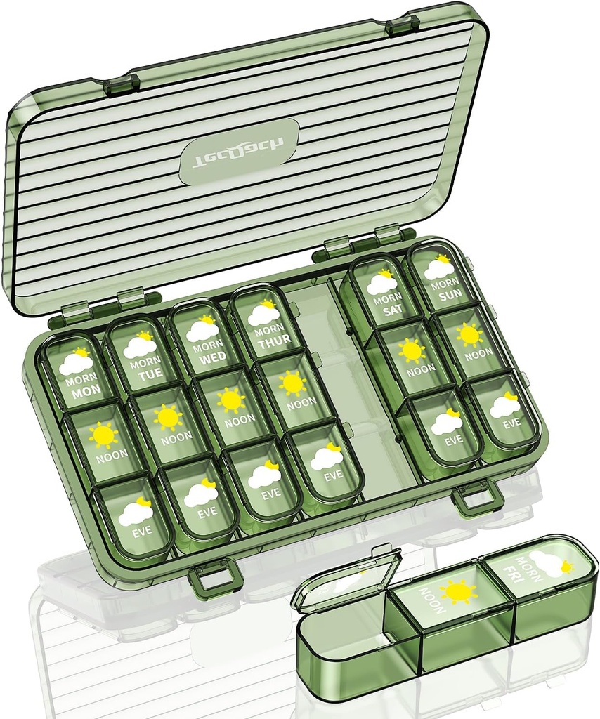 Weekly pil Organizer,3 keer per dag, grote reis 7 dagen pil Box met aparte container, Daily Portable Moisture-Proof pils geval voor medicatie, vitamines, visolie en supplementen
