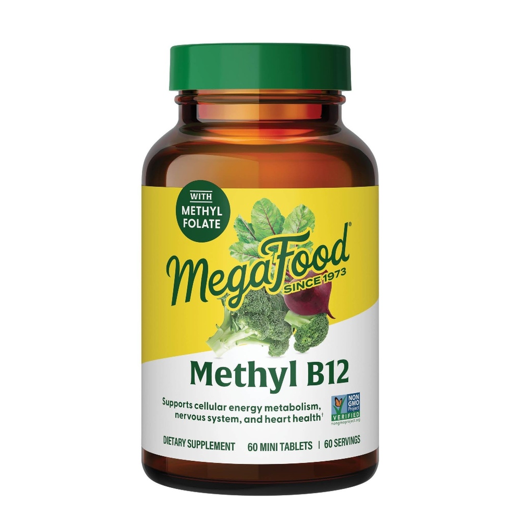 MegaFood Methyl B12 - Vegan - Inclusief Methylfolaat, Vitamine B12 & B6 - Ondersteunt Cellular Energy Production, Zenuwstelsel Gezondheid & Cardiovasculaire functie - 60 tabletten