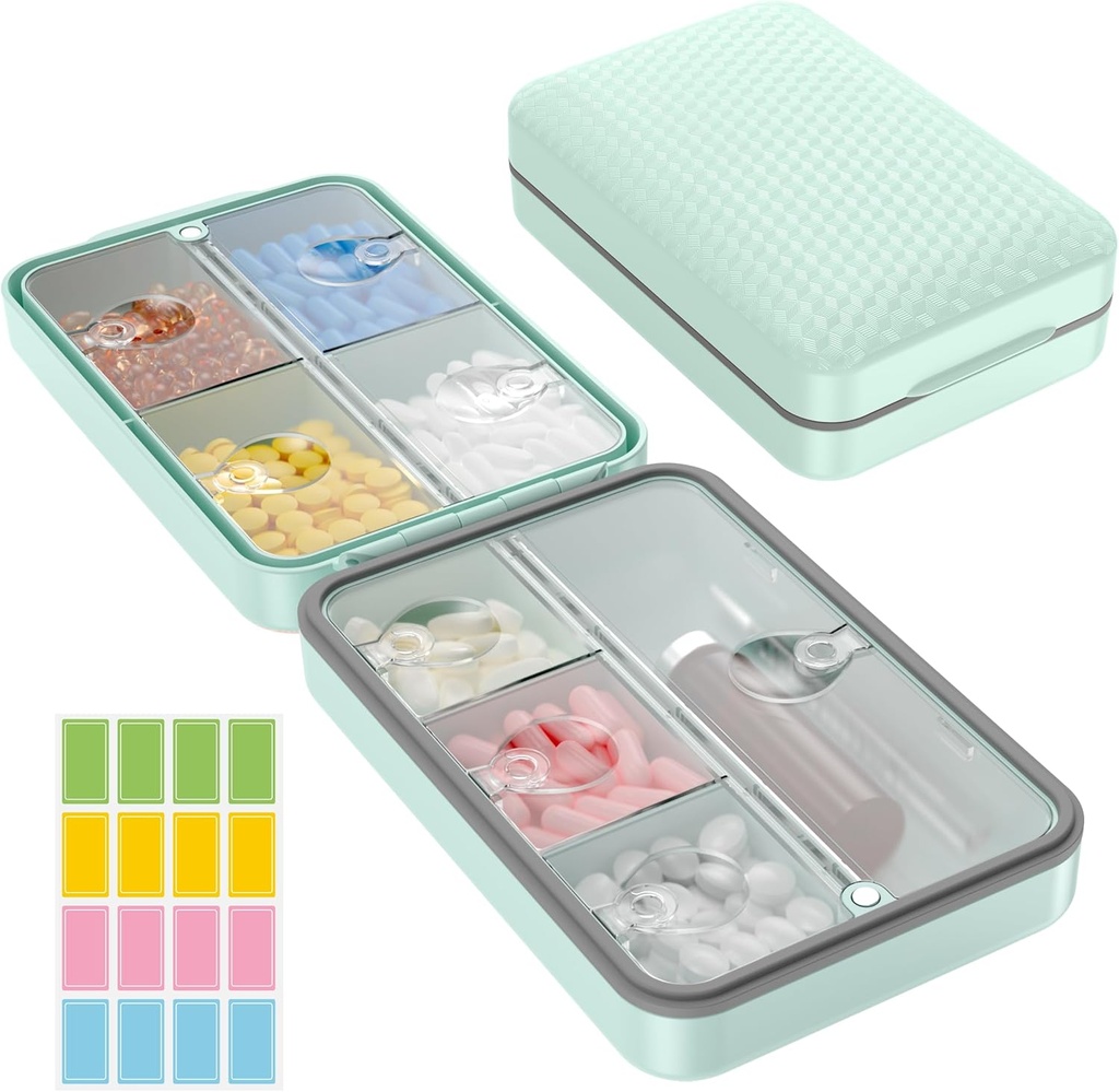 Restree Weekly Pillen Organisator, Magnetische Vocht Proof Pillen Case, Grote Capaciteit Reizen Pillen Box met Inner Clear Lid voor Vitaminen, Supplementen, en Dagelijkse Medicijnen 8 Compartiment (Groen)