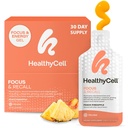 Healthycell Focus & recall, Daily Liquid Brain Supplement for Focus & Memory - Nootropics Supplement for Concentration & Alertness with L-Theanine, Omega-3 & Taurine - 30 Gel Packs