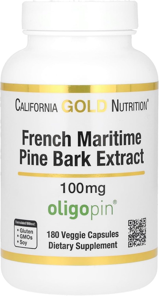 California Gold Nutrition Pine Bark Extract, Frans Maritime, Oligopin, Antioxidant Polyfenol, 100 mg, 180 Veggie Capsules