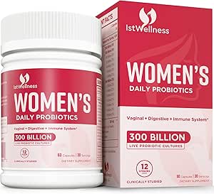 Probiotica voor vrouwen - 300 Miljard CFU Probiotica, 12 Strains Probiotica met Prebiotica Cranberry, Geselecteerde Vrouwen Probiotica voor Vrouwen Dagelijks Digestieve Gut Vaginale & Urinaire Gezondheid, 60 Capsules
