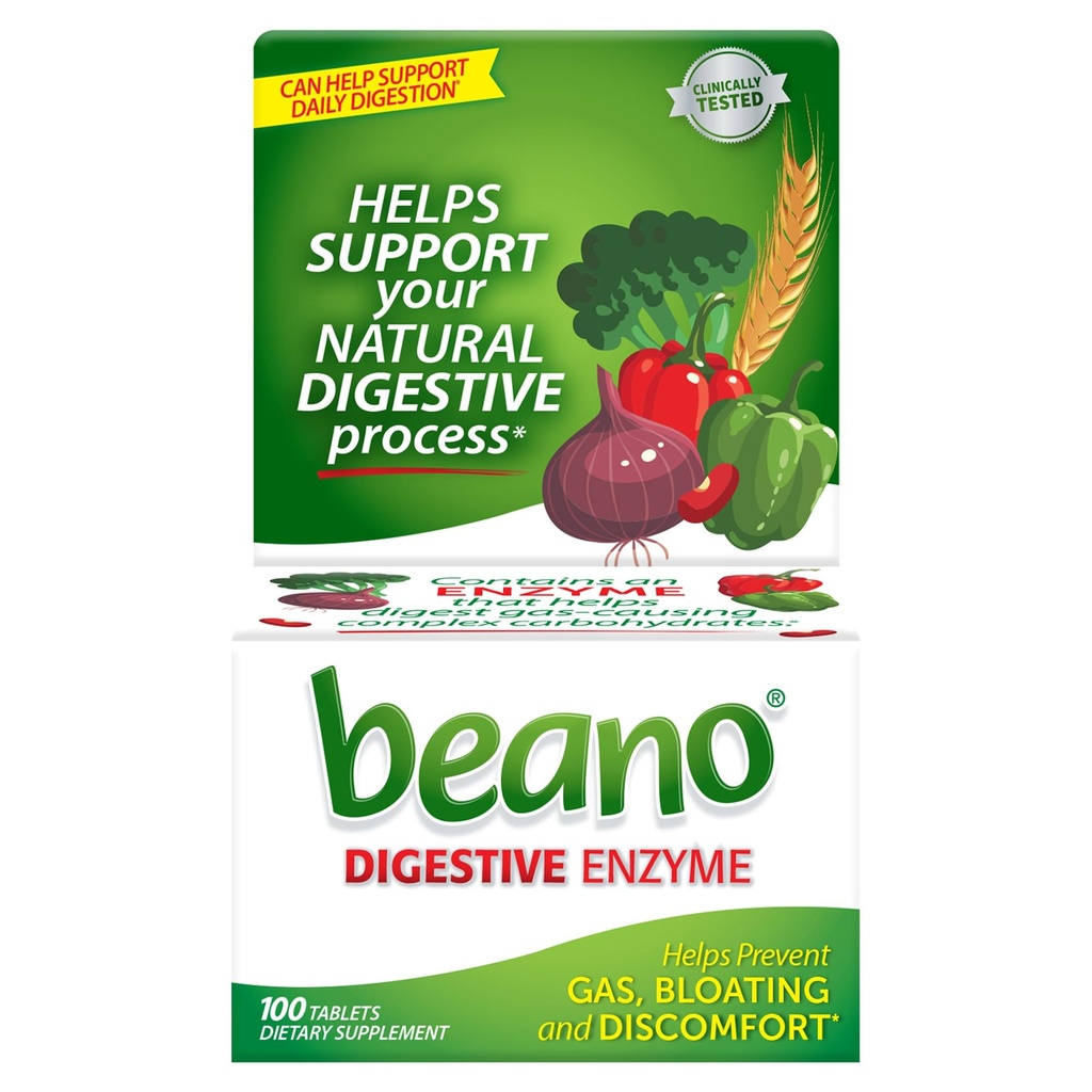 Beano Food Enzyme Dieetsupplement Tabletten - 100 st, Verpakking van 2