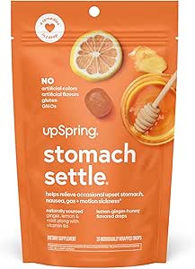 Upspring Maag settel Misselijkheid Relief Drops - Snelwerkende zwangerschap Misselijkheid Verlichting & ochtendziekte Verlichting met gember, citroen, spearmint, honing & B6, Citroen-Ginger-Honey Flavor, 28 druppels