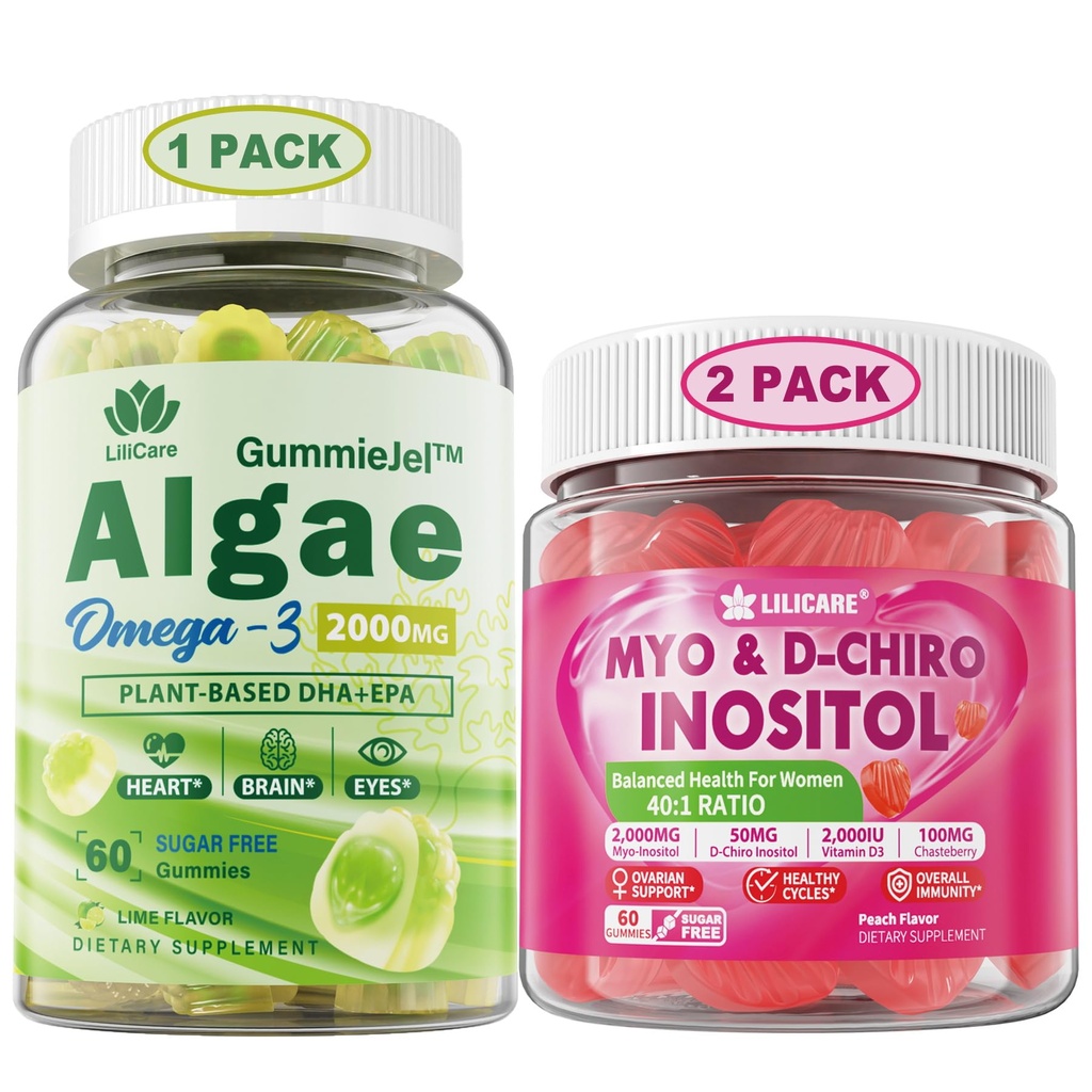 LILICARE Bundle: Vegan Omega 3 Supplement Gummies & Inositol Gummies Ideaal 40:1 Ratio Myo & D-Chiro Inositol