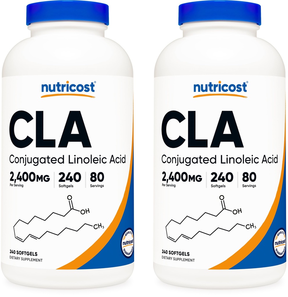 Nutricost CLA (Geconjugeerd Linolzuur) 2,400mg, 240 Softgels - Glutenvrij, Non-GMO, 800mg Per Softgel (2 flessen)