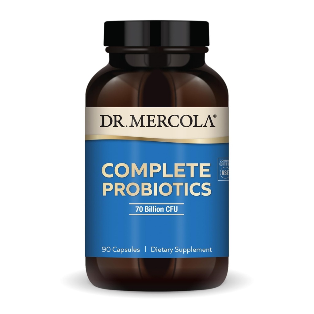 Dr. Mercola Complete Probiotica - 70 miljard CFU - Ondersteunt Immune, Digestieve en Gut Health - Kenmerken 10 Strains - Plank Stable - GGO-vrije, glutenvrije en sojavrije - 90 capsules (90 porties)