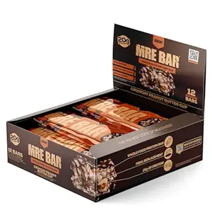 REDCON1 Barre de protéines MRE, Coupe de beurre d'arachides croustillante - Contient de l'huile MCT + 20g de protéines alimentaires entières - Facilement digestible, Macro équilibré Bar de repas à faible teneur en sucre (12 barres)