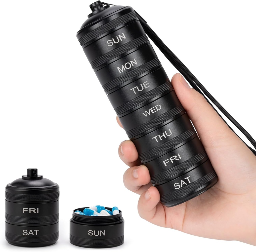 Pillen Organisator Weekly Metal Travel Pill Box Waterproof - 7 dagen grote aluminium legering pil Container, draagbare dagelijkse pil geval voor vitamine, geneeskunde, supplement, visolie