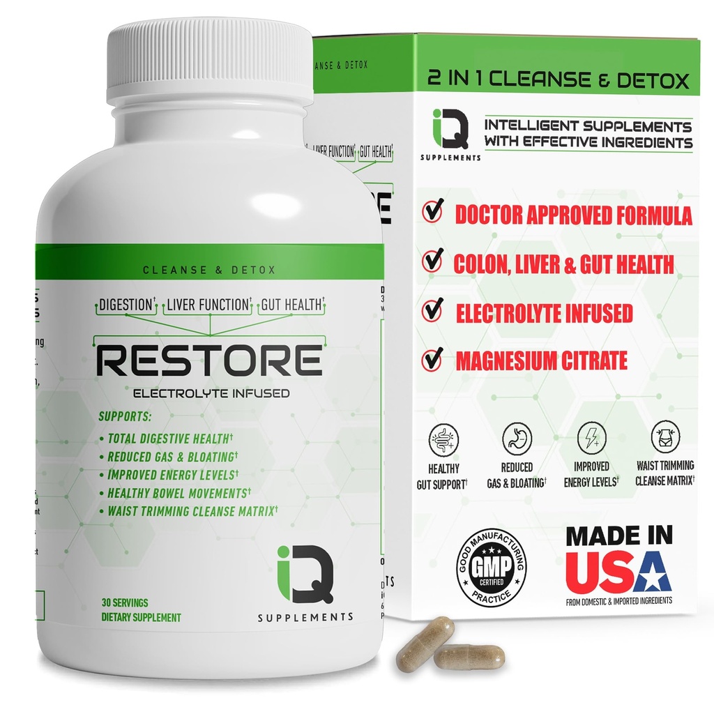Herstellen 2 in 1 Colon Cleanse & Detox w/ Psyllium - Ondersteunt spijsvertering, ontstopping & constipatie Relief voor vrouwen en mannen, Gut Detox Reiniging w/ Magnesium