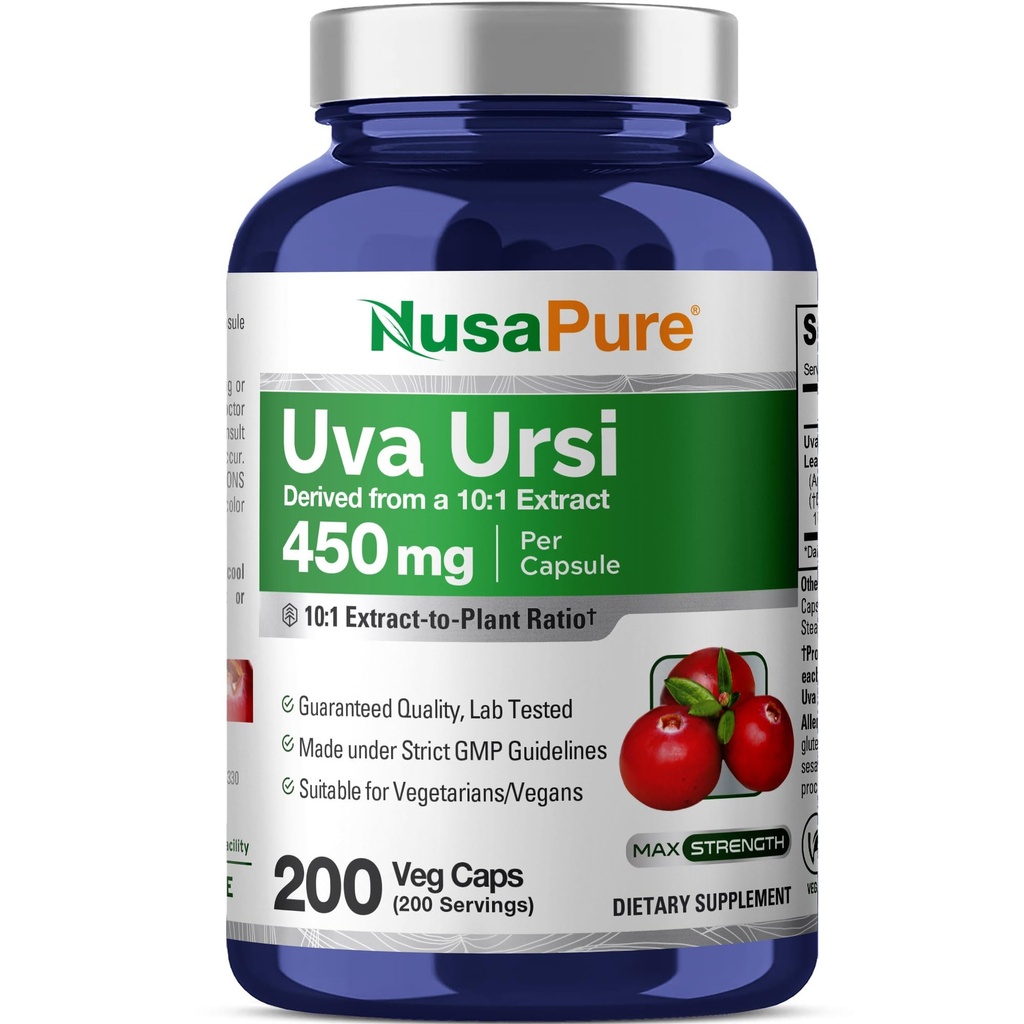 NusaPure Uva Ursi 10:1 Extract, 450 mg Equivalent aan 4.500mg 200 Vegetarische doppen (Non-GMO, Veganistisch) Bearberry