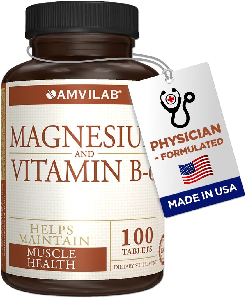 Magnesium en vitamine B6 - Helpt de spiergezondheid te behouden - Ondersteunt de hersengezondheid en zenuwfunctie - Helpt de dagelijkse vitaliteit en slaapkwaliteit - Herstel Boost - Dieetsupplement - 100 tabletten
