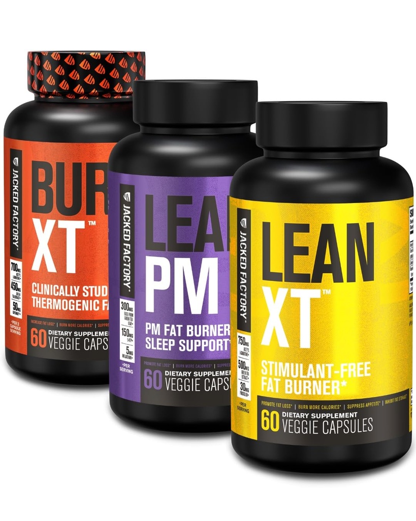 Burn-XT Thermogenic Fat Burner, Lean PM Nighttime Fat Burner & Slaaphulp, Lean-XT Cafeïnevrije Fat Burner