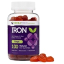 IJzeren Gummies voor volwassenen en kinderen, Kauwbare Multivitamine Supplement met ijzer, vitamine C, A, B, Zink, Foliumzuur en Biotine (Grape Flavored) Vegan Safe, Made in The USA from HERBATECH