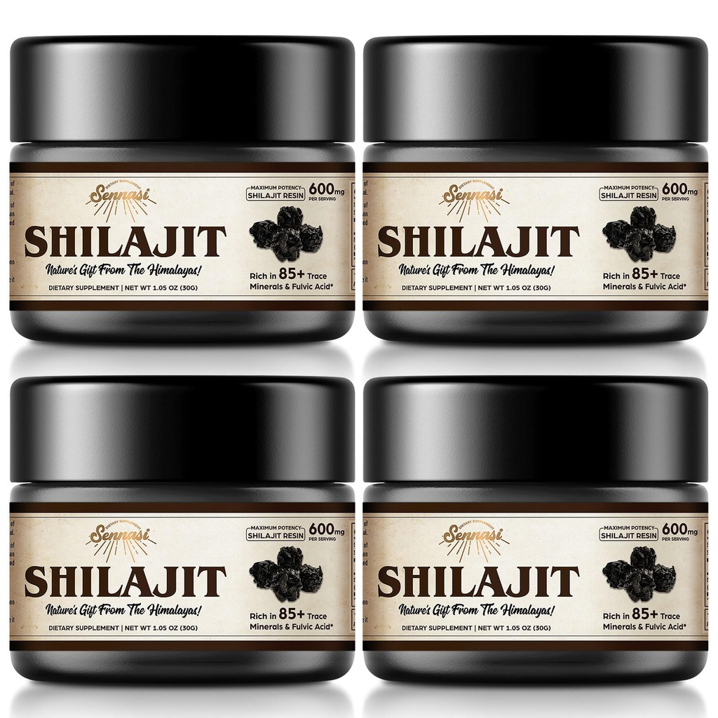 Shilajit Pure Himalaya Organic Shilajit Resin - 600mg Maximum Potency Natural Organic Shilajit Resin with 85+ Trace Minerals & Fulvic Acid for Energy, Immune Support, 30 Gram (4 Pack)
