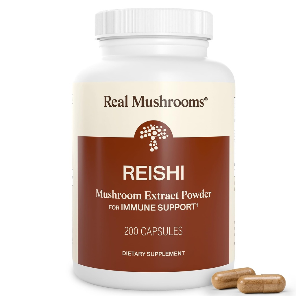Véritables champignons Reishi Capsules de champignons - Extraits de champignons biologiques cueillis à la main - Red Reishi pour le bien-être quotidien Tranquil avec bêta-glucanes végan, non-OGM, pas de remplissage de grains, 200 ct