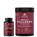 Oude voeding Multi Collageen Advanced Capsules, Spier, 90 Tel + Multi Collageen Proteïne Poeder, Unflavored, 45 Servers