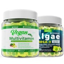 Vegan Omega 3 Gummies 1000mg met Vegan Multivitamine voor vrouwen Mannen met ijzer, vitamine B12, A, D3, K2, Algen Omega 3, Magnesium, Zink