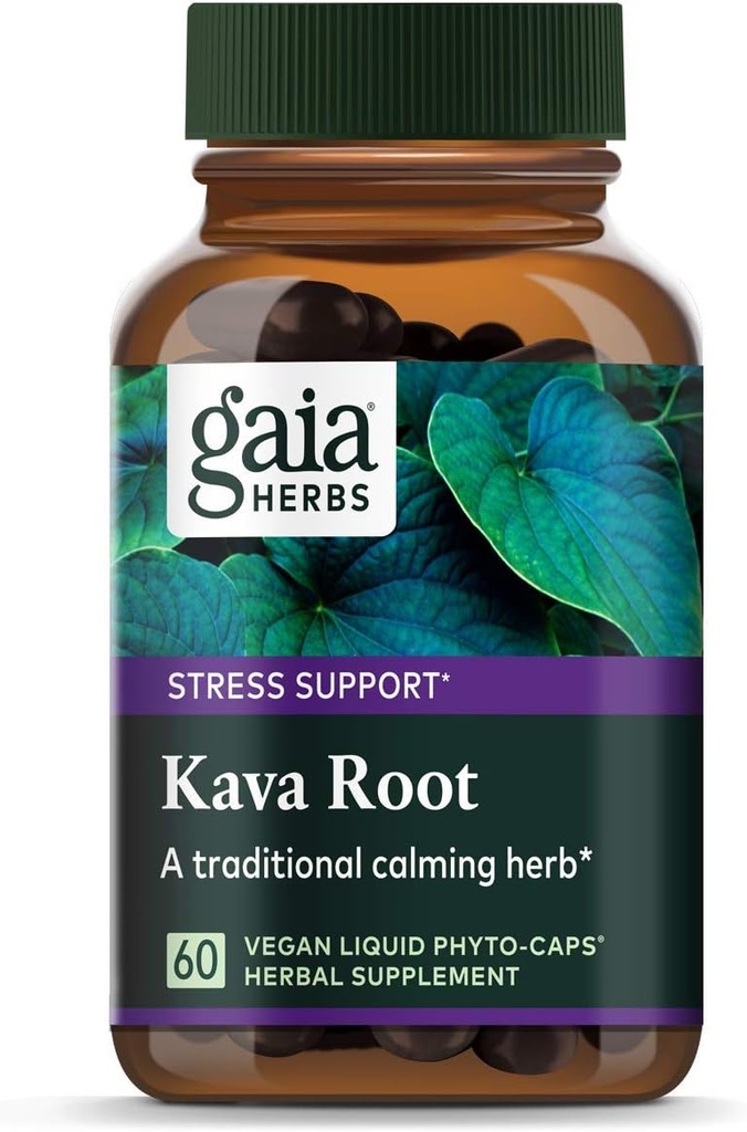 Gaia Kruiden Kava Kava Root, Vegan Liquid Capsules, 60 Tel - Ondersteunt Emotionele Evenwicht, Kalm & Ontspannen, Gegarandeerd Potency 75mg Actieve Kavalactonen