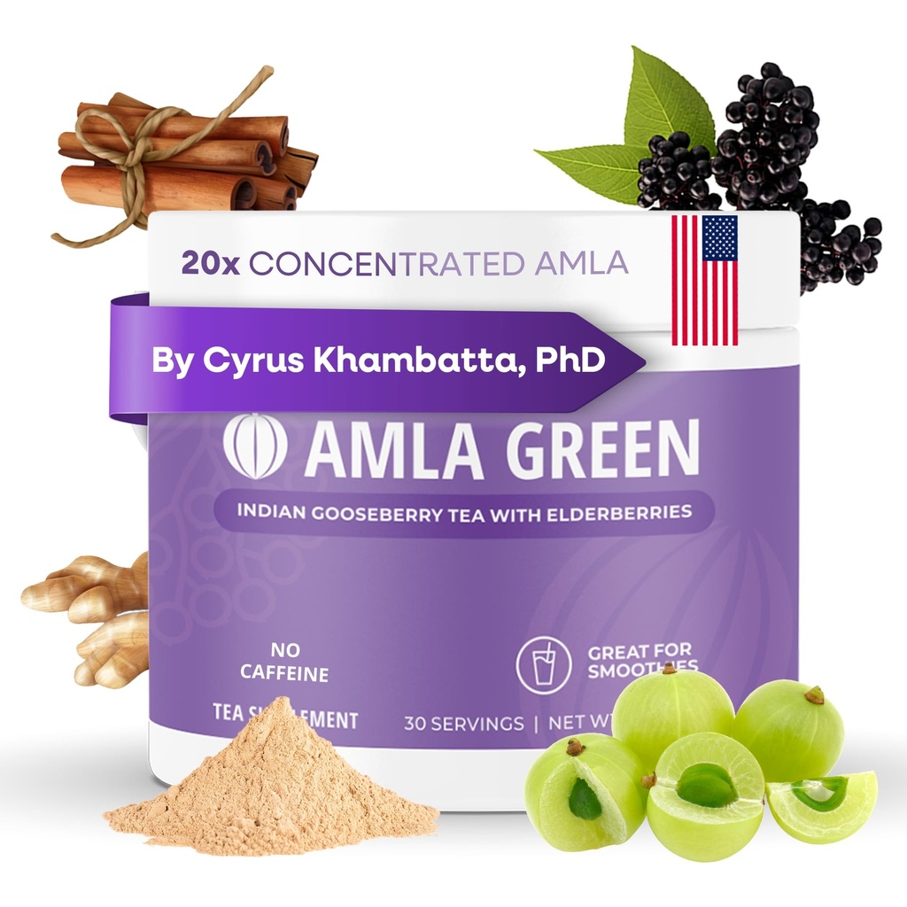 Amla Powder & Immunity Blend Superfood Supplement met Vlierbessen, 20x Ultra Geconcentreerde Amla, Immune Support, Gemaakt met Gember, Kaneel, Pepermunt, Indiase kruisbessen, Immuniteit, 30 porties
