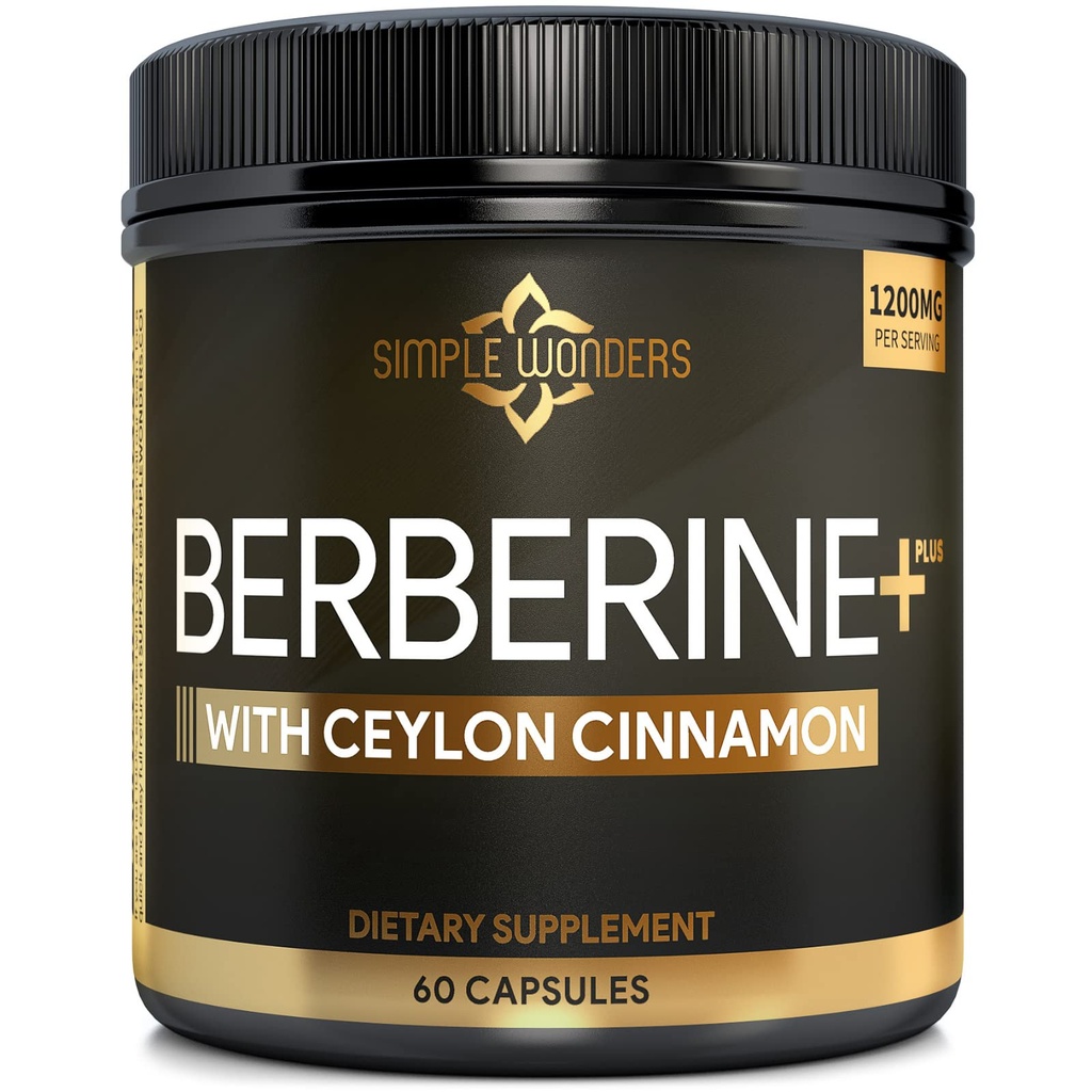 Berberine 1200mg HCL Plus Ceylan Cinnamon Capsules - Soutien métabolique et immunitaire Supplément berbère, complexe activateur métabolique AMPK, soutien cardiovasculaire - Berberine HCL 1200 mg Capsules