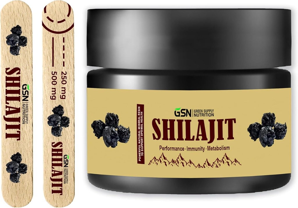 Green Supply Organic Shilajit Resin 30g: Pure Himalaya Blend with 85+ Trace Minerals & Fulvic Acid - 600mg Maximum Potency for Energy Boost and Immune Support, 50 Servings