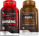 Panax rouge coréen Ginseng 1500mg - Ginseng haute puissance pour l'énergie, la performance et le soutien immunitaire pour les hommes et les femmes - Capsules de cannelle Ceylan pur pour le bien-être amélioré - 1500mg par portion