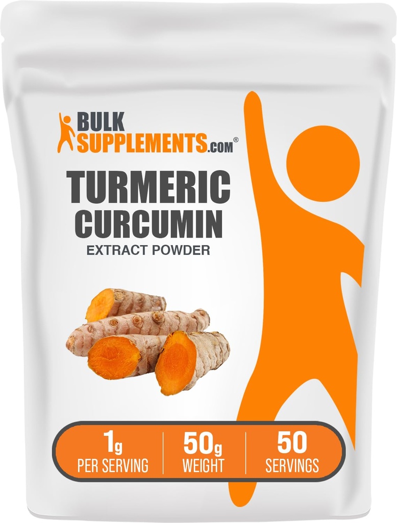 BulkSupplements.com Kurkuma Extract Poeder - van Kurkumawortel, Curcuma Supplementen, Kurkumapoeder - Glutenvrij, 1g per portie, 50g (1.8 oz) (pakket van 1)