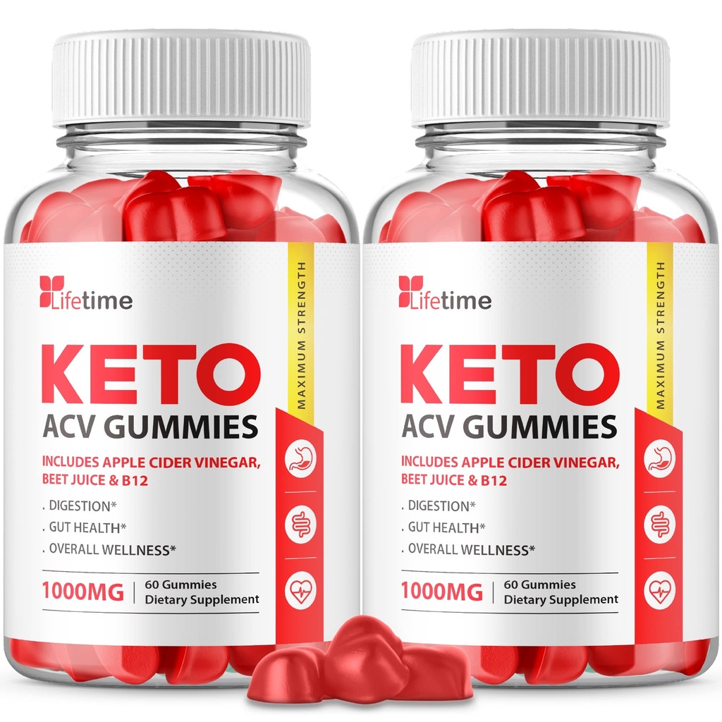 (2 Pack) Lifetime Keto Plus ACV Gummies - Officiële Formule, Vegan, Niet GGO - Lifetime Keto acc Gummies, Lifetime Keto Gummies met Apple Cider Vinegar, Vitamine B12, Granaatappelsap (120 Gummies)