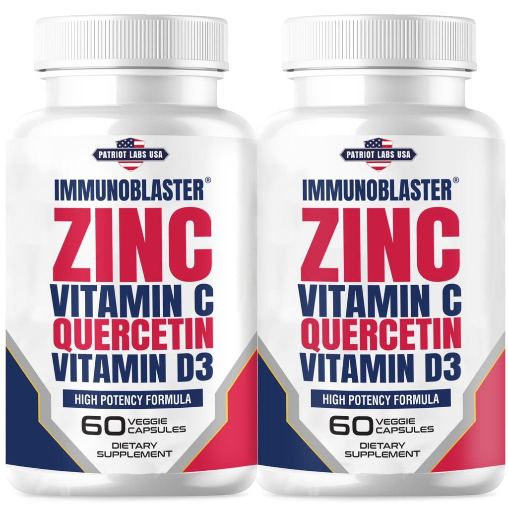 (2 Pack) ImmunoBlaster Zink quercetine 500 mg met vitamine D en C Antioxidant Immuun Support High Potency quercetine Zink Supplement voor mannen en vrouwen - Gluten, Soja, & Dairy Free - 120 Tel (Twin Pack)