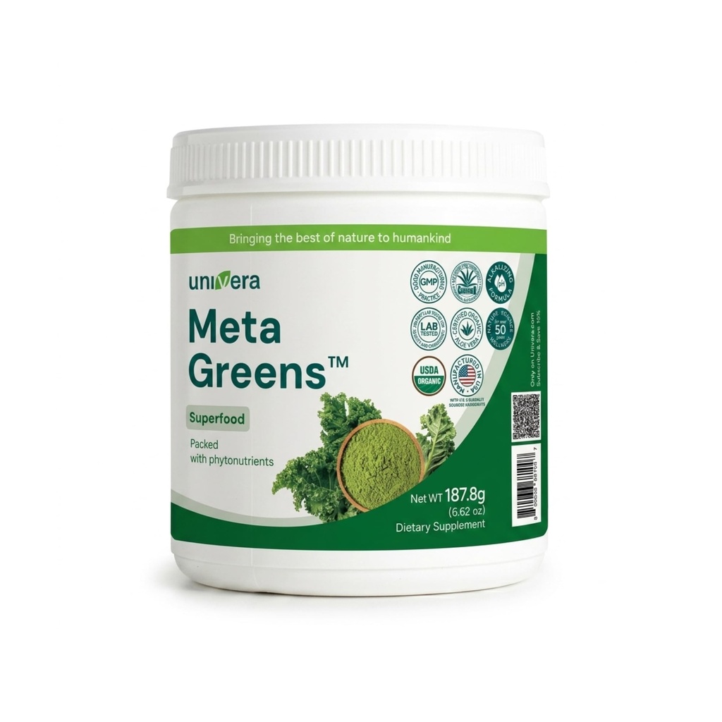 Univera Metagreens, Green Superfoods Blend Powder, Smoothie Mix with Organic Spirulina, Vital Antioxidants, Alkalize, Detoxidy, Vegan, Non-GMO, 30-Day Supply.