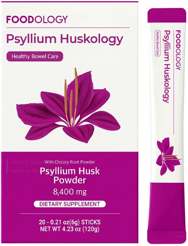 FOODOLOGY Psyllium Huskology (20 Sticks, 10 Days) - Herbal Psyllium Husk Supplement for Constipatie Relief, Gut Health. Plant-based Dieetvezel, maximale sterkte 7.200mg.