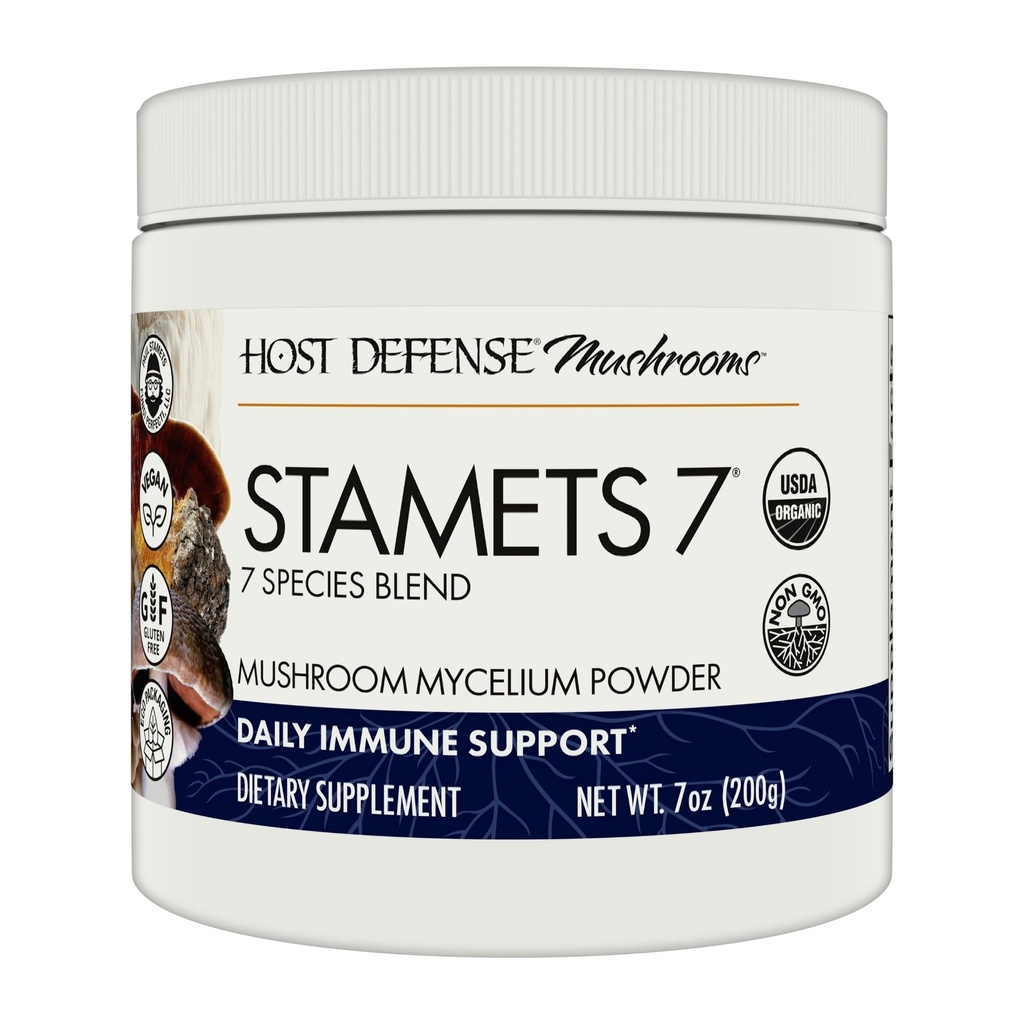 Stamets de défense de l'hôte 7 Poudre de champignons - 7 espèces Blend - Supplément de champignons pour le soutien immunitaire avec Royal Sun Blazei, Cordyceps, Reishi, Maitake, Lion's Mane, Chaga & Mesima - 7 oz (133 portions)*