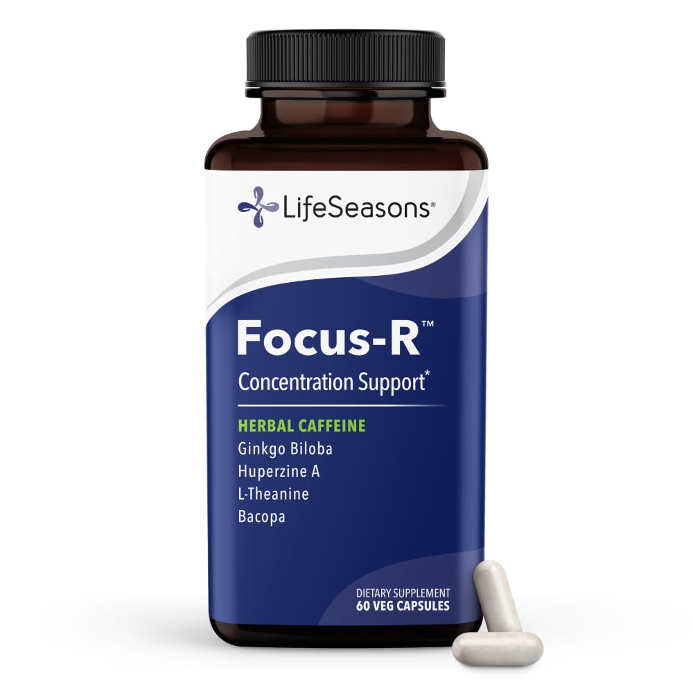 LifeSeasons - Focus-R - Supplément de soutien à la concentration - Tous les âges - Améliore la performance mentale et la concentration - Augmente l'attention - L-Theanine, Kava Kava, Bacopa, Vitamine B et plus - (60 capsules)
