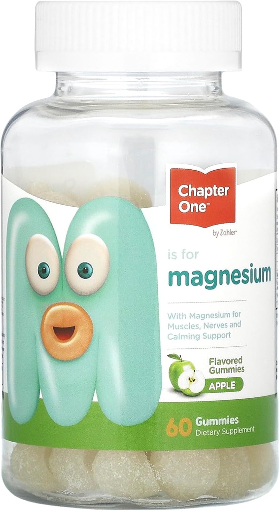 Hoofdstuk Een Magnesium Gummies voor kinderen & volwassenen - Natuurlijke Kalmte Gummies - Kalm Magnesium Citraat - Bot- en spierfunctie Supplementen voor kinderen & volwassenen - Mood Support, Kosher Apple Flavor (60)