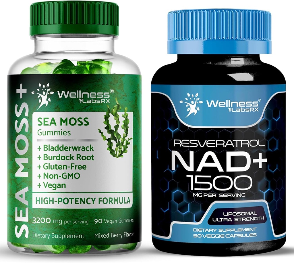 WELLNESS LABSRX NAD Supplement, 1500mg - Sea Moss Gummies, 3200mg