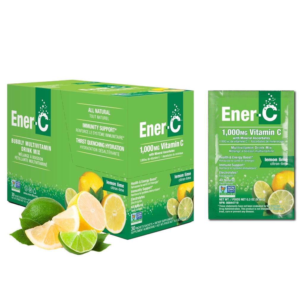 Ener-C Multivitamine Drink Mix - Vitamine verpakkingen voor water, Elektrolyten Poeder Pakjes, Vitamine Drink Mix, Hydration Liquid Mix, Immune Booster voor volwassenen, Gezonde Energie - Citroen Lime, 30 Tel.