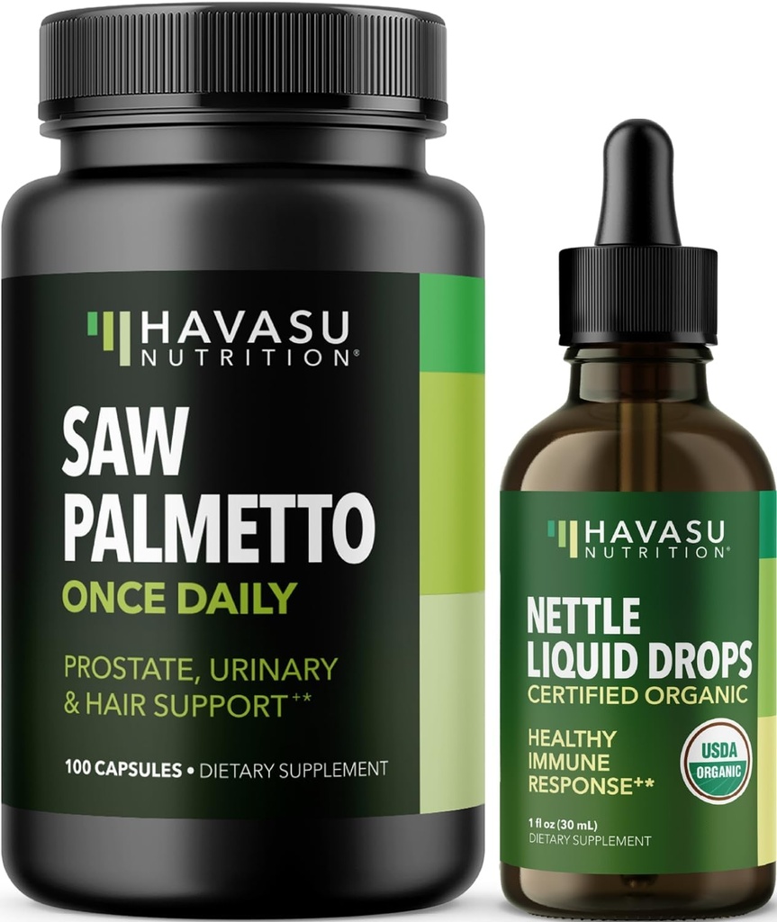 HAVASU NUTRITION Stingerende Nettle Leaf Extract vloeibare druppels (60 porties) & Saw Palmetto Capsules (100 porties)
