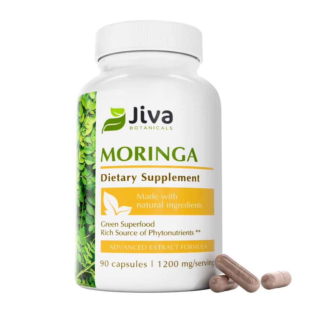 Jiva Botanicals Moringa Leaves Extract Capsules - Gemaakt van Moringa Leaf Powder en Oleifera Supplement voor Immune en Normale Gezamenlijke Ondersteuning - 90 Capsules (Pack of 1)