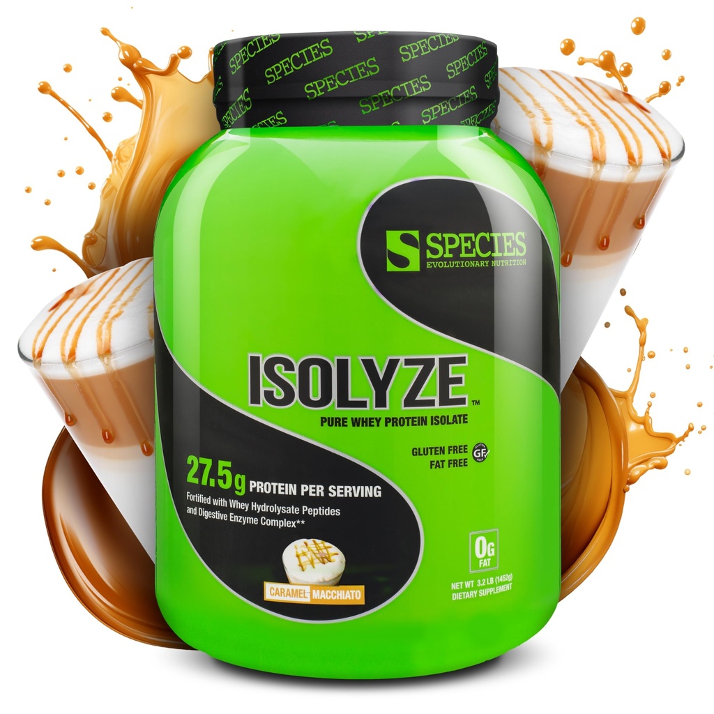 Soort Voeding Isolyse Wei Proteïne Poeder, 100% Wei Isolaat voor spieropbouw, 27.5g Proteïne Per scoop, Geen Suiker & Laag Vet (Caramel Macchiato, 44 Servers)