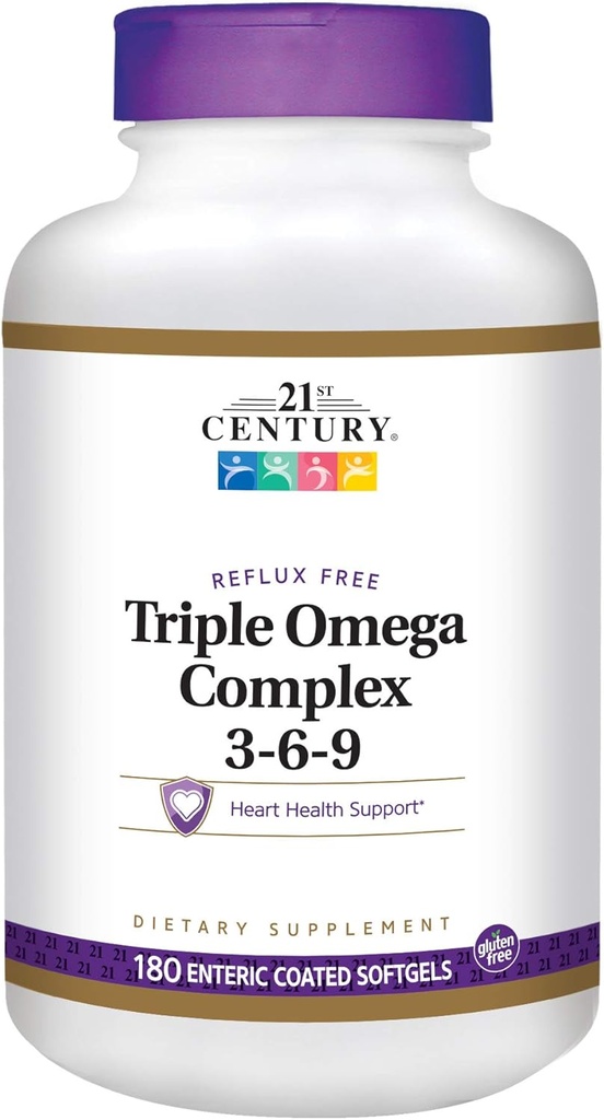 21e eeuw Dieetsupplement Triple Omega Complex 3-6-9 Enteric Coated Softgels, 180-Count Bottles (verpakking van 2)