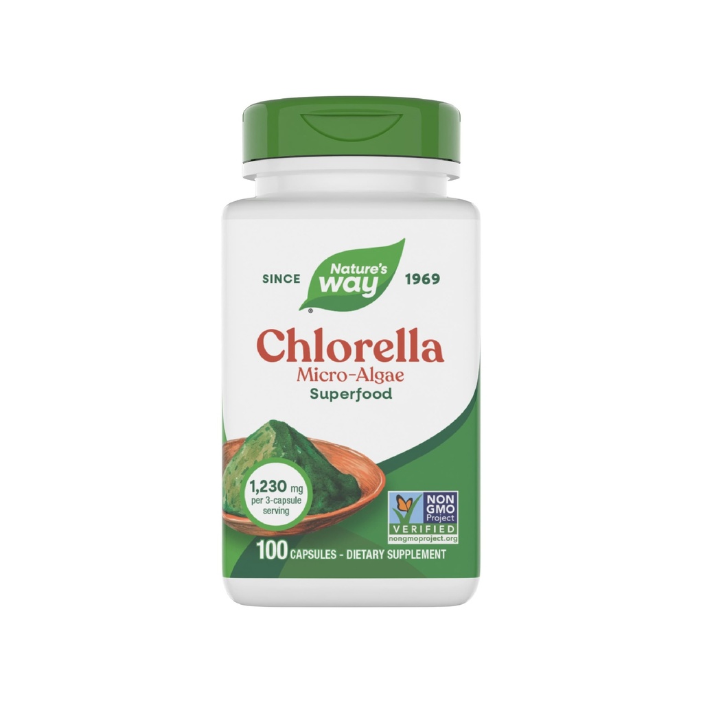 Nature's Way Chlorella Micro-algues, Superfood, soutient les voies antioxydantes*, 1,230 mg par service à 3 capsules, végétalien, non-OGM projet vérifié, 100 capsules (paquetage May Vary)