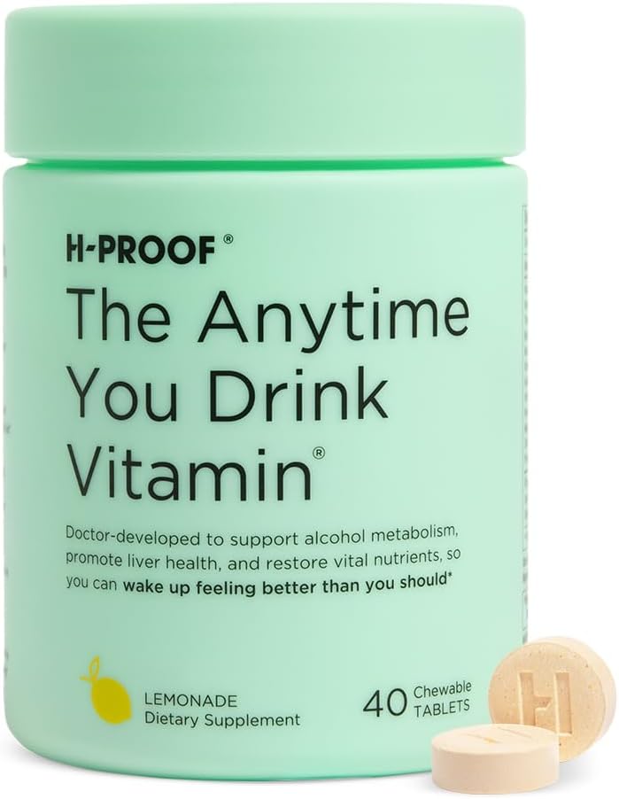 H-PROOF The Anytime You Drink Vitamin, Liver Health & Immunity Support with Electrolytes, Milk Thistle, and Vitamins B & C - 40 Chewable Tablets (20 Servings), Vegan, Limonade