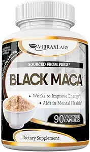 Black Maca Root Powder Capsules for Men & Women 100% Wildcrafted Peruvian Gelatiniseerd 1000mg, Ondersteunt gezonde energie & Performance, Hoge Potency & Absorptie, Niet GGO, 90 Capsules, Made in USA