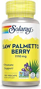 SOLARAY Saw Palmetto Berry 1110 mg, Organic Saw Palmetto for Men, Healthy Prostate Support from Fatty Acids & Plant Sterols, Non-GMO, Vegan & Lab Verified, 60-Day Garantie, 50 Servings, 100 VegCaps