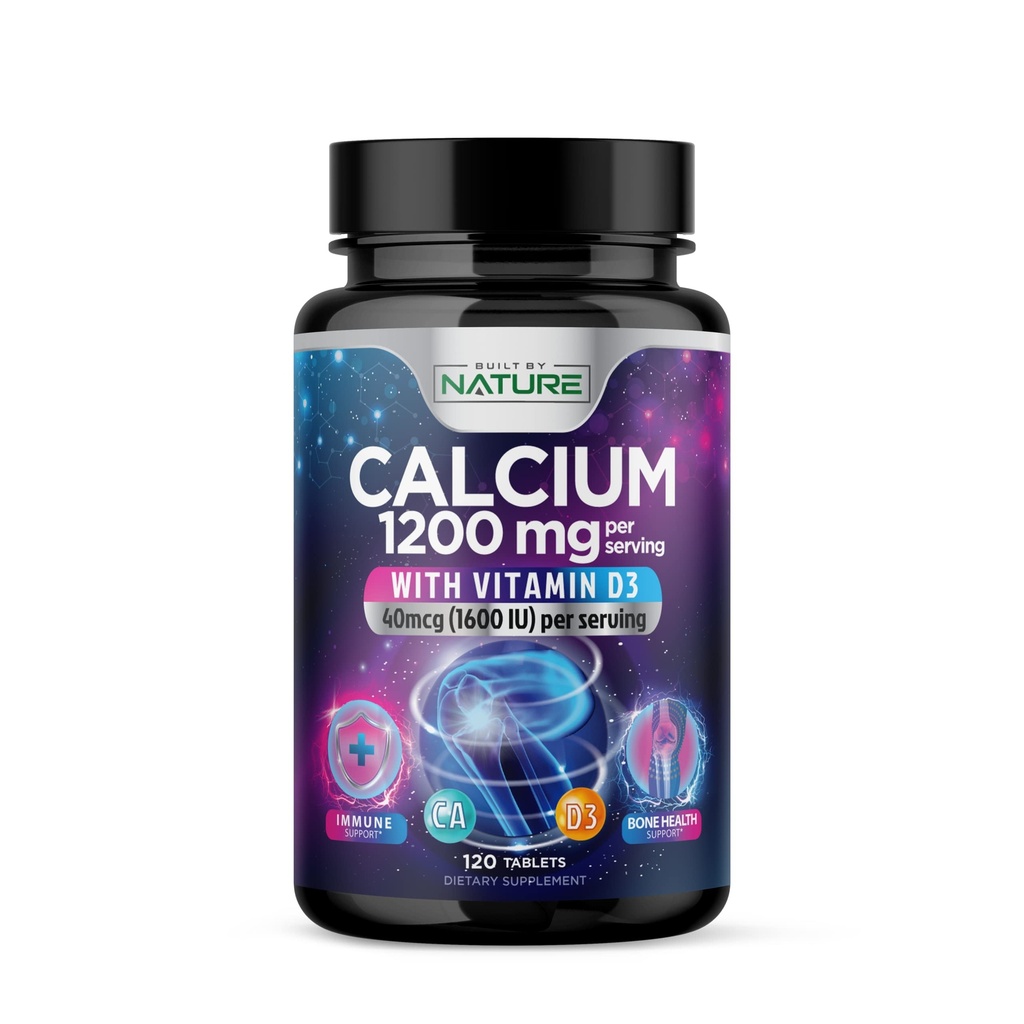 Calcium 1200 mg met vitamine D3 voor beste absorptie - Advanced Bone Support Supplement, 1200 mg Calcium Carbonaat & 1600 IE Vitamine D3, langzame afgifte voor Immune Support, gemakkelijk doorslikken, 120 tabletten